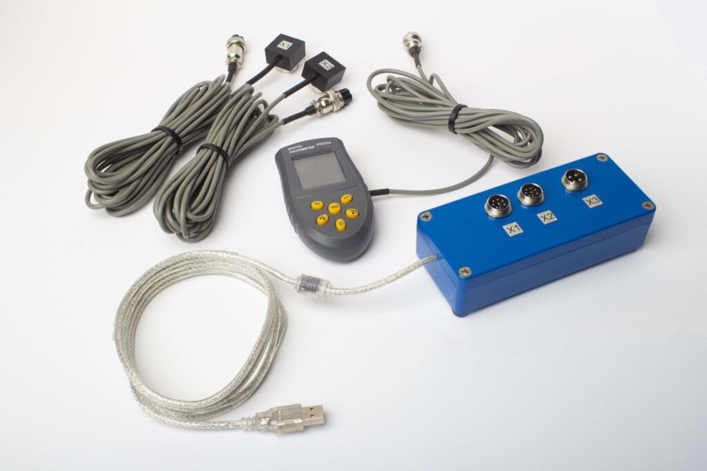 Balanset-1A portable balancer and vibration analyzer — complete kit with sensors, tachometer, and carrying case